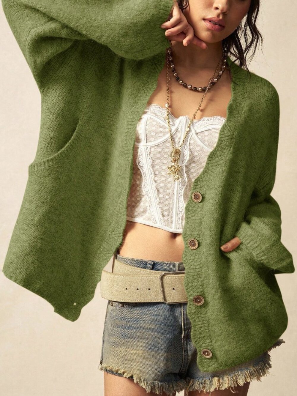 Army Green Casual Women's Boho Sweater